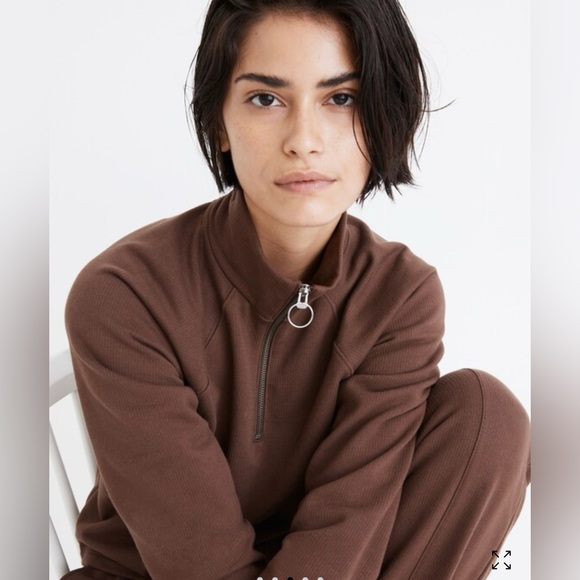 Madewell Ribbed Half-Zip Raglan Sweatshirt brown small - Picture 3 of 16